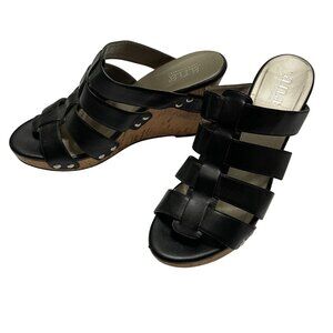 Womens Black Cork Wedge Sandals With Strappy Design By A.N.A. Size 8M